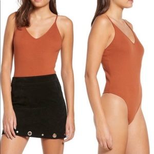 BP: V Neck Ribbed Thong Bodysuit in Terracotta | Sz XL